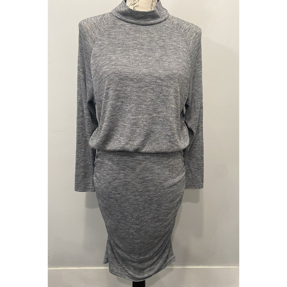 Express Mock Neck Long Sleeve Ruched Sweater Dress Bodycon Gray Sz M Minimalist